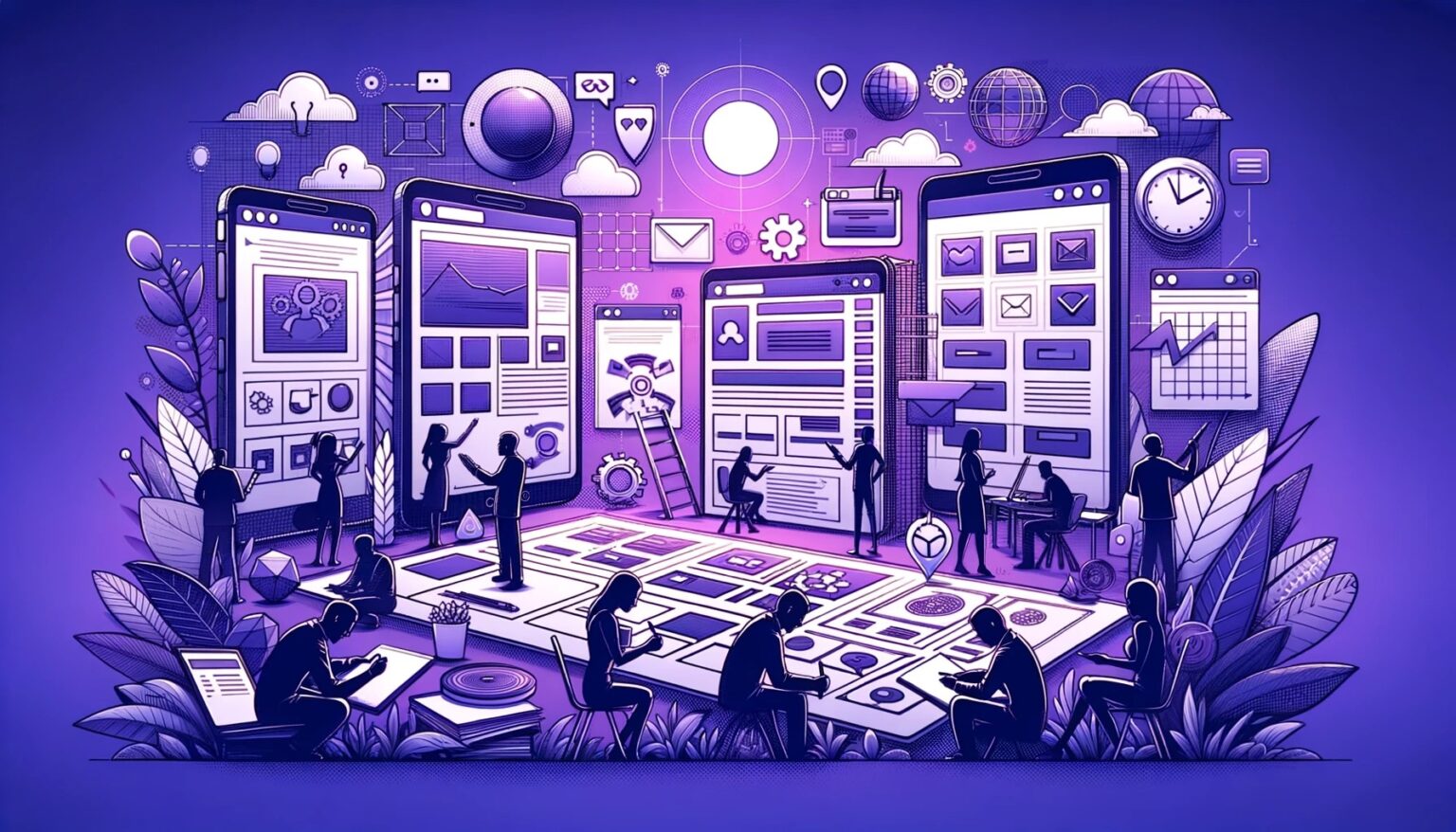 großes Team arbeitet an einem Konzept für eine Website