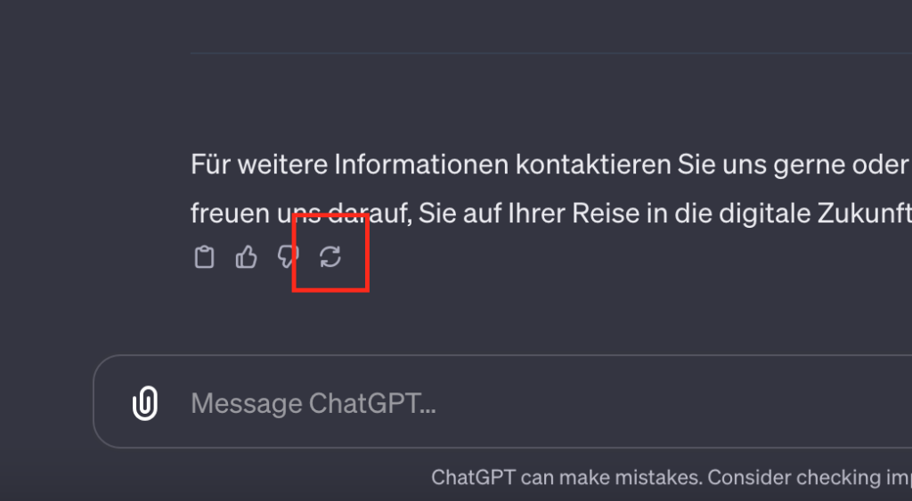 Screenshot von Button für neue Antwort von ChatGPT.