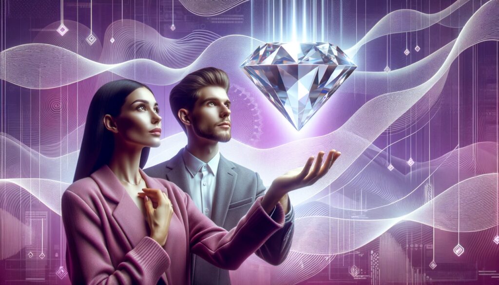 Diamant in der Hand mit Frau und Mann