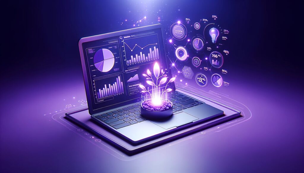 Online-Marketing pflanze, wächst aus Laptop