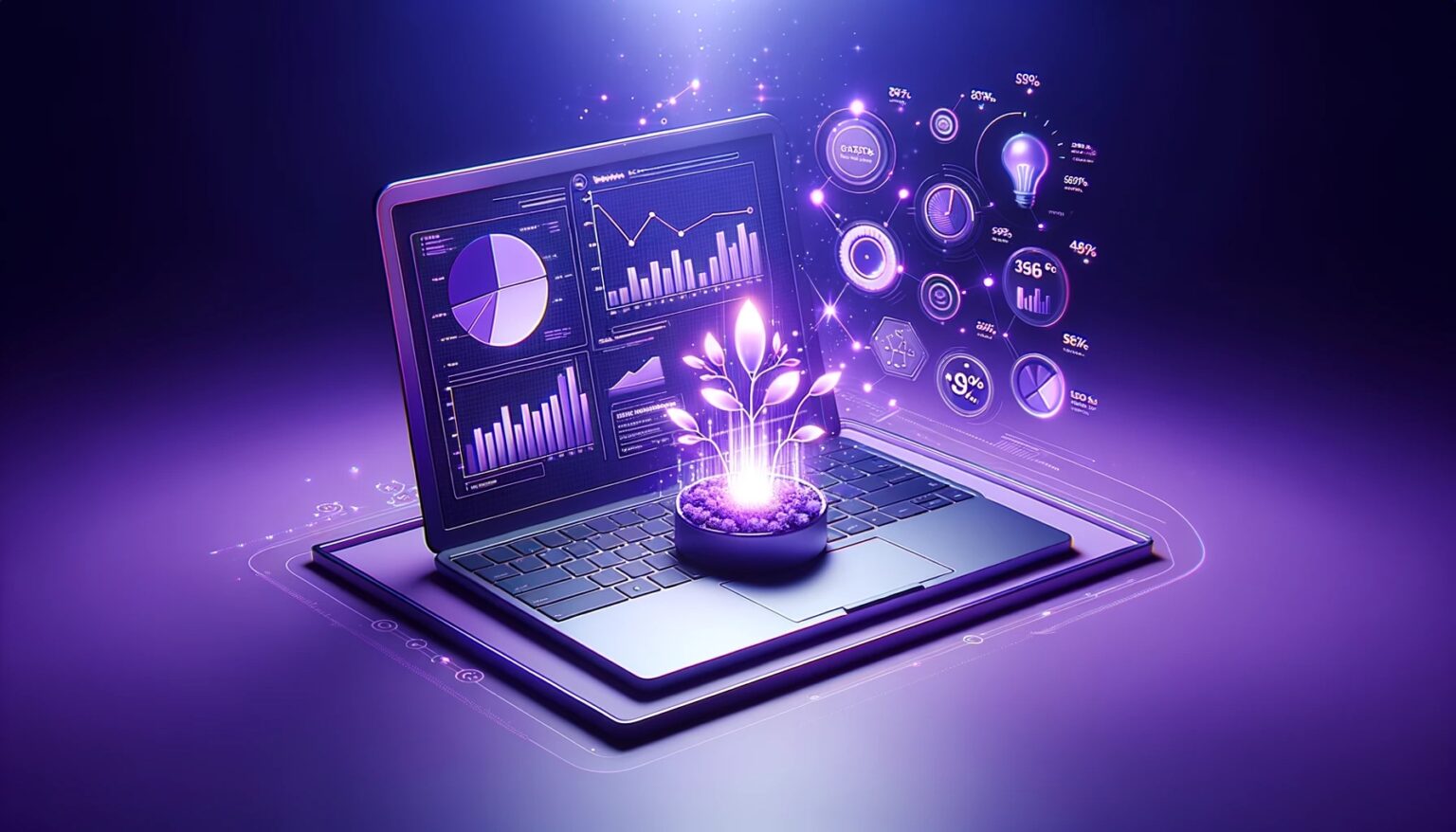 Online-Marketing pflanze, wächst aus Laptop